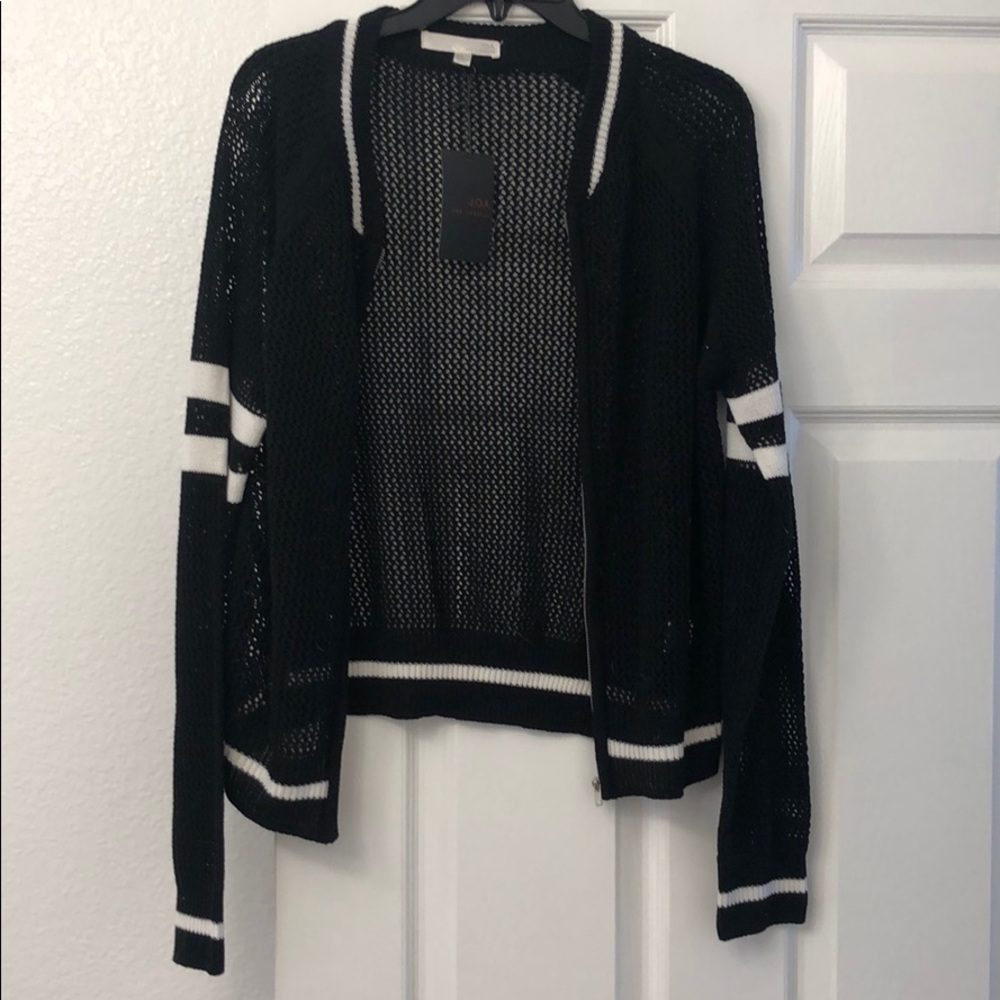See through knit black bomber. Y2K